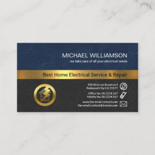 Stylish Blue Black Grunge Texture Faux Gold Stripe Business Card