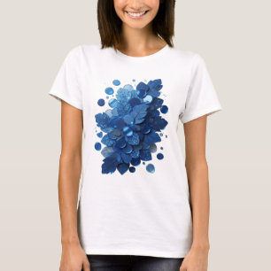Stylish Blue BLUE LEAVES AND GLITTERY BUBBLES T-Shirt