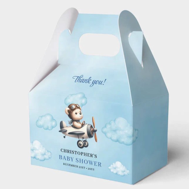 Stylish Blue Brown Teddy Bear Pilot Baby Shower  Favour Box (Stylish Blue Brown Teddy Bear Pilot Baby Shower Favor Box

)