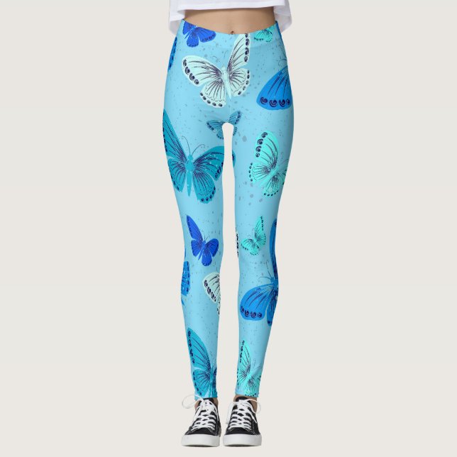 Stylish blue butterfly print leggings - comfortabl (Front)