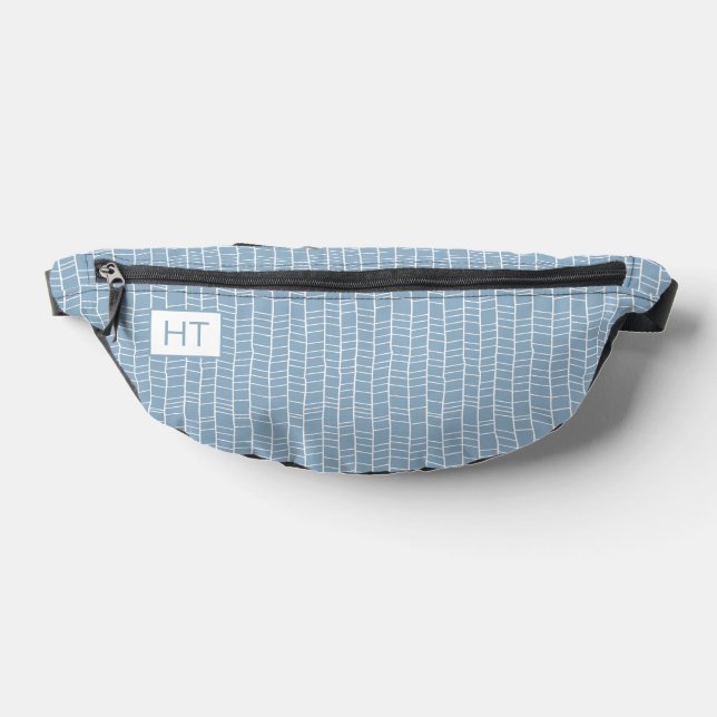 Stylish Blue Chevron Monogram Initials Bum Bags (Lay Down)