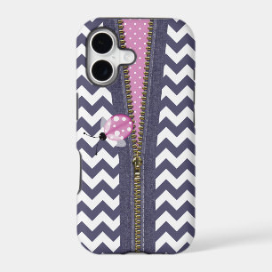 Stylish Blue Chevron With Zipper & Pink Ladybug