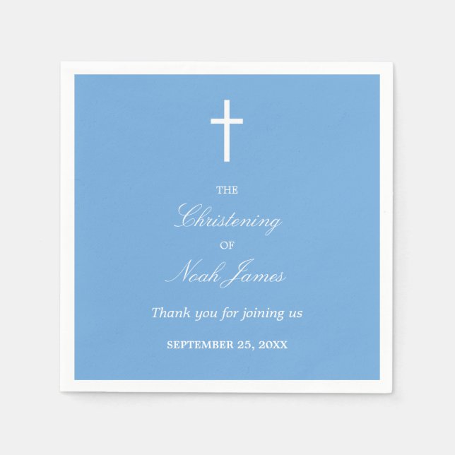 Stylish Blue Christening Party Napkins (Front)