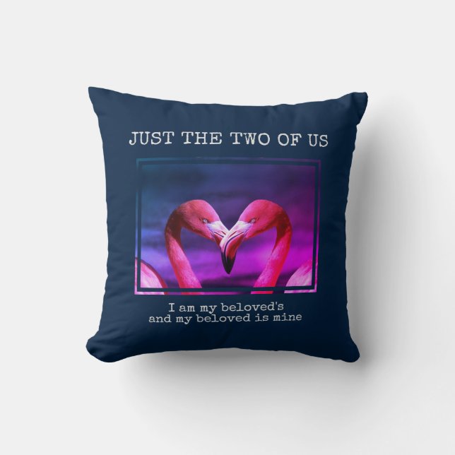 Stylish Blue Christian Flamingo Couples Cushion (Front)