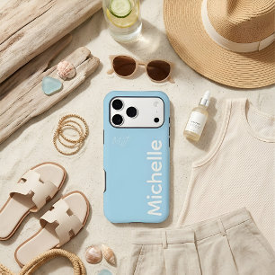 Stylish Blue & Cream Modern Minimal Custom Name iPhone 15 Pro Max Case