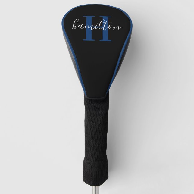 Stylish Blue Custom Monogram Name Initial Golf Head Cover (Front)