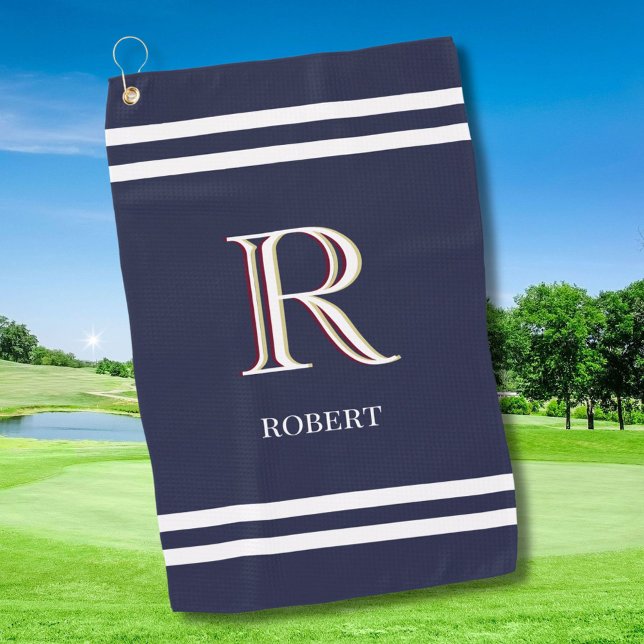 Stylish Blue Custom Personalised Monogram Name   Golf Towel (Creator Uploaded)
