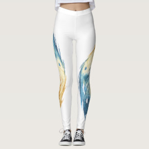 Stylish Blue Feathers on White Leggings