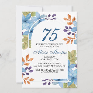 Stylish Blue Flora Greenery Any Age Birthday Invitation