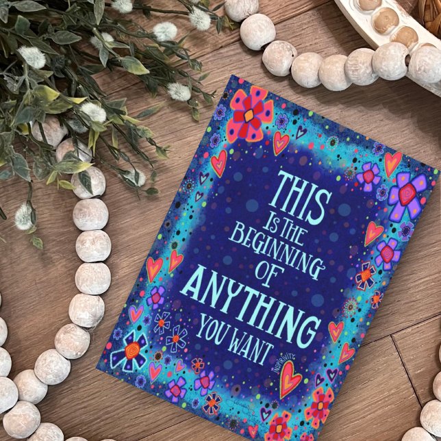 Stylish Blue Floral Beginning of Anything Quote Card (Creator Uploaded)