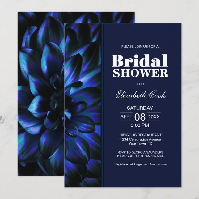 Stylish Blue Floral Bridal Shower Invitation (Front/Back)