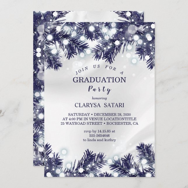 Stylish blue flower light  congratuation party invitation (Front/Back)