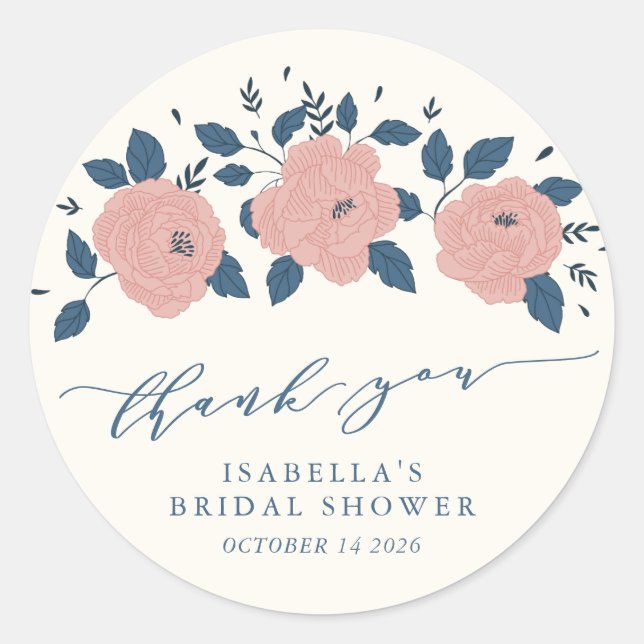 Stylish Blue Garden Flower Personalised Thank You Classic Round Sticker (Front)