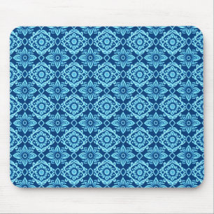 Stylish Blue Geometric Floral Pattern Mouse Mat