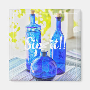 Stylish Blue Glass Bottles Sip it Magnet