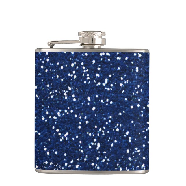 Stylish Blue Glitter Hip Flask (Front)