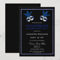 Stylish Blue Glitter Masquerade 40th Birthday