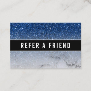 Stylish Blue glitter Salon Nails Referral Customer Business Card