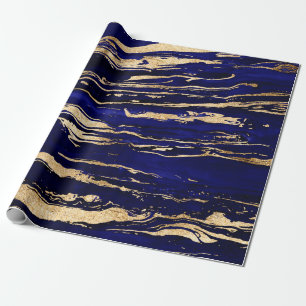 Stylish Blue & Gold Abstract Marbleised Paint Wrapping Paper