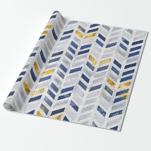 Stylish Blue Gold Acrylic Art Chevron Pattern Wrapping Paper
