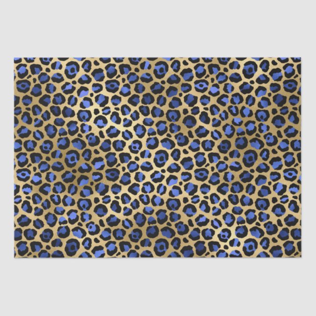 Stylish Blue & Gold Foil Leopard Spots Safari Tissue Paper (Front)