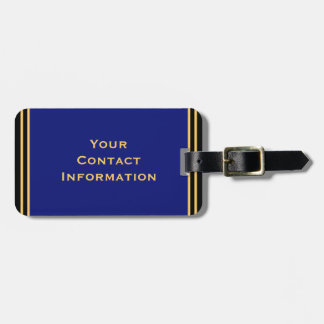 Stylish Blue Gold Lettering Stripes Custom Bag ID Luggage Tag