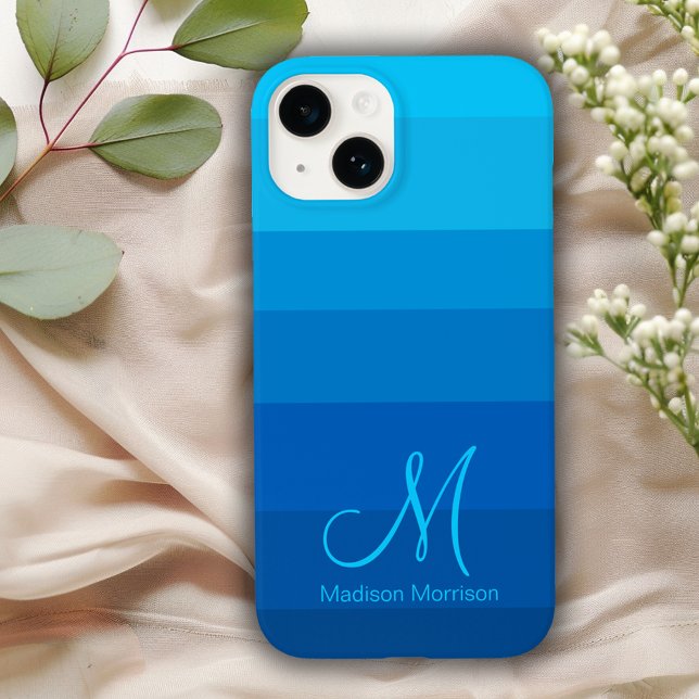 Stylish Blue Gradient Colour Block Monogram Case-Mate iPhone Case (Creator Uploaded)