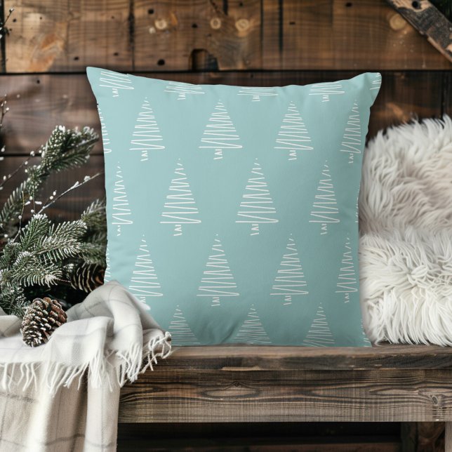 Stylish Blue-Green And White Christmas Trees Cushion (Stylish Blue-Green And White Christmas Trees Throw Pillow)