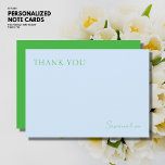 Stylish Blue Green Monogram Flat Thank You Card<br><div class="desc">Say 'Thank You' with style! Handy for the home office, keep them on hand for when you need to show your appreciation. The card is powder blue and features green personalisation. The back is in bold green to make a stylish contrast. Personalise with any text you like by updating the...</div>