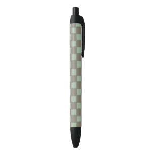 Stylish Blue Grey Chequered Chequerboard Pattern Black Ink Pen