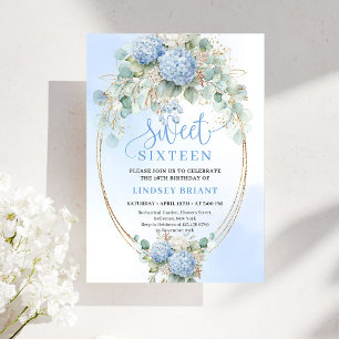 Stylish Blue Hydrangeas Sweet Sixteen Celebration  Invitation