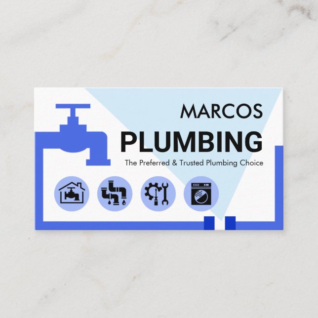 Stylish Blue Leaking Faucet Pipe Business Card (Front)