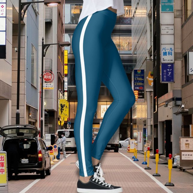 Stylish Blue Leggings with White Side Stripe (Creator Uploaded)