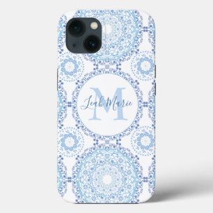 Stylish Blue Mandala Monogram Personalised iPhone 13 Case