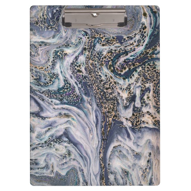 Stylish Blue Marble Effect Office Clipboard (Front)
