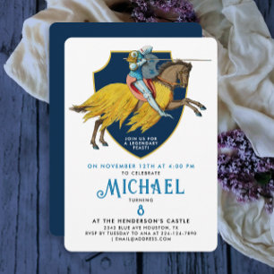 Stylish Blue Mediaeval Armoured Knight On Horse Invitation