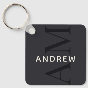 Stylish Blue Monogram and Name Key Ring