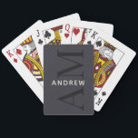 Stylish Blue Monogram and Name Playing Cards<br><div class="desc">These stylish dark blue playing cards feature a modern layout with vertical monogram in big type,  and your name in prominent creamy white horizontal type.</div>
