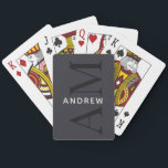 Stylish Blue Monogram and Name Playing Cards<br><div class="desc">These stylish dark blue playing cards feature a modern layout with vertical monogram in big type,  and your name in prominent creamy white horizontal type.</div>