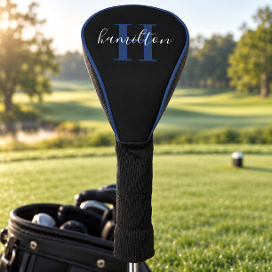 Stylish Blue Monogram Name Initial Golf Head Cover