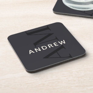 Stylish Blue Monogram with Name Coaster