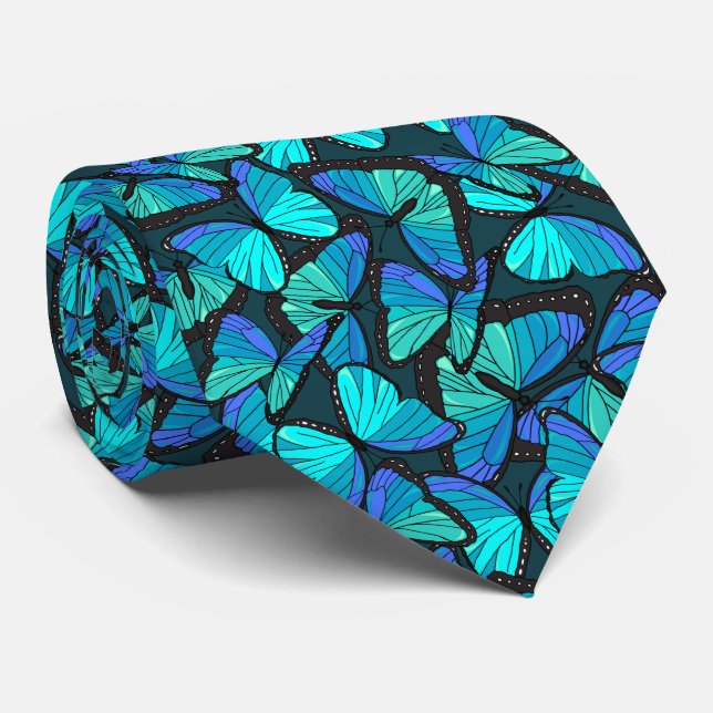 Stylish Blue Morpho Butterflies Patterned Wedding Tie (Rolled)
