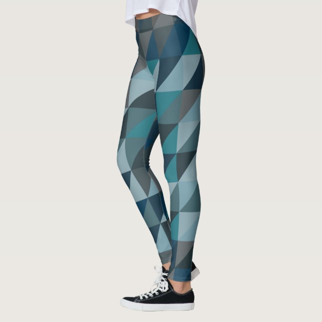 Stylish Blue Ombre Modern Geometric Pattern Leggings (Left)