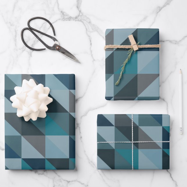 Stylish Blue Ombre Modern Geometric Pattern Wrapping Paper Sheet (Front)