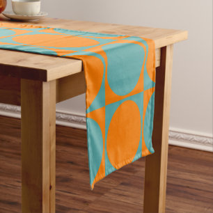 Stylish Blue&Orange Squares&Circles Design Short Table Runner