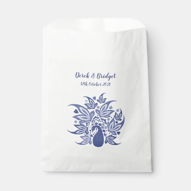 Stylish Blue Peacock Art Print Favour Bags (Front)