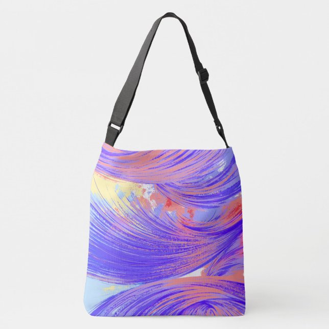 Stylish Blue pink Abstract Feathers  Crossbody Bag (Back)