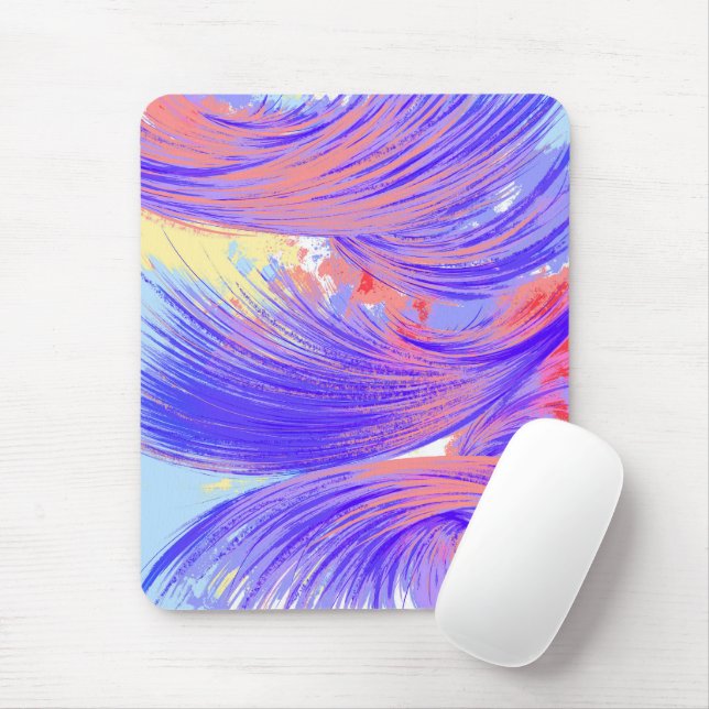 Stylish Blue pink Abstract Feathers Mouse Mat (With Mouse)