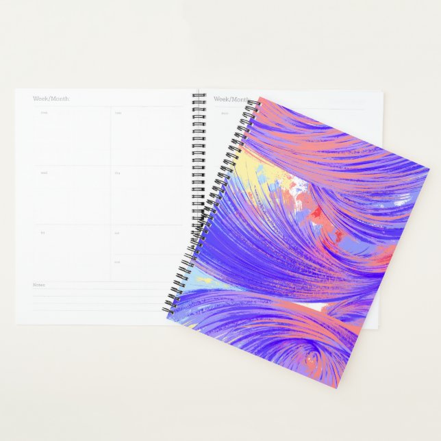 Stylish blue pink Abstract Feathers Planner (Display)
