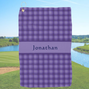 Stylish Blue Plaid Personalized Name  Golf Towel